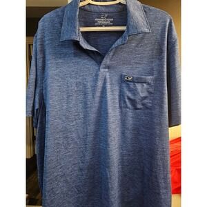 Vineyard Vines Performance Polo Shirt Mens XL Blue Heather Space Dye Pocket Logo